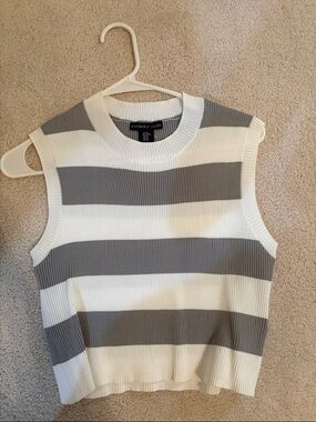 Sincerely Jules Ribbed Striped Crewneck Tank - White & Gray